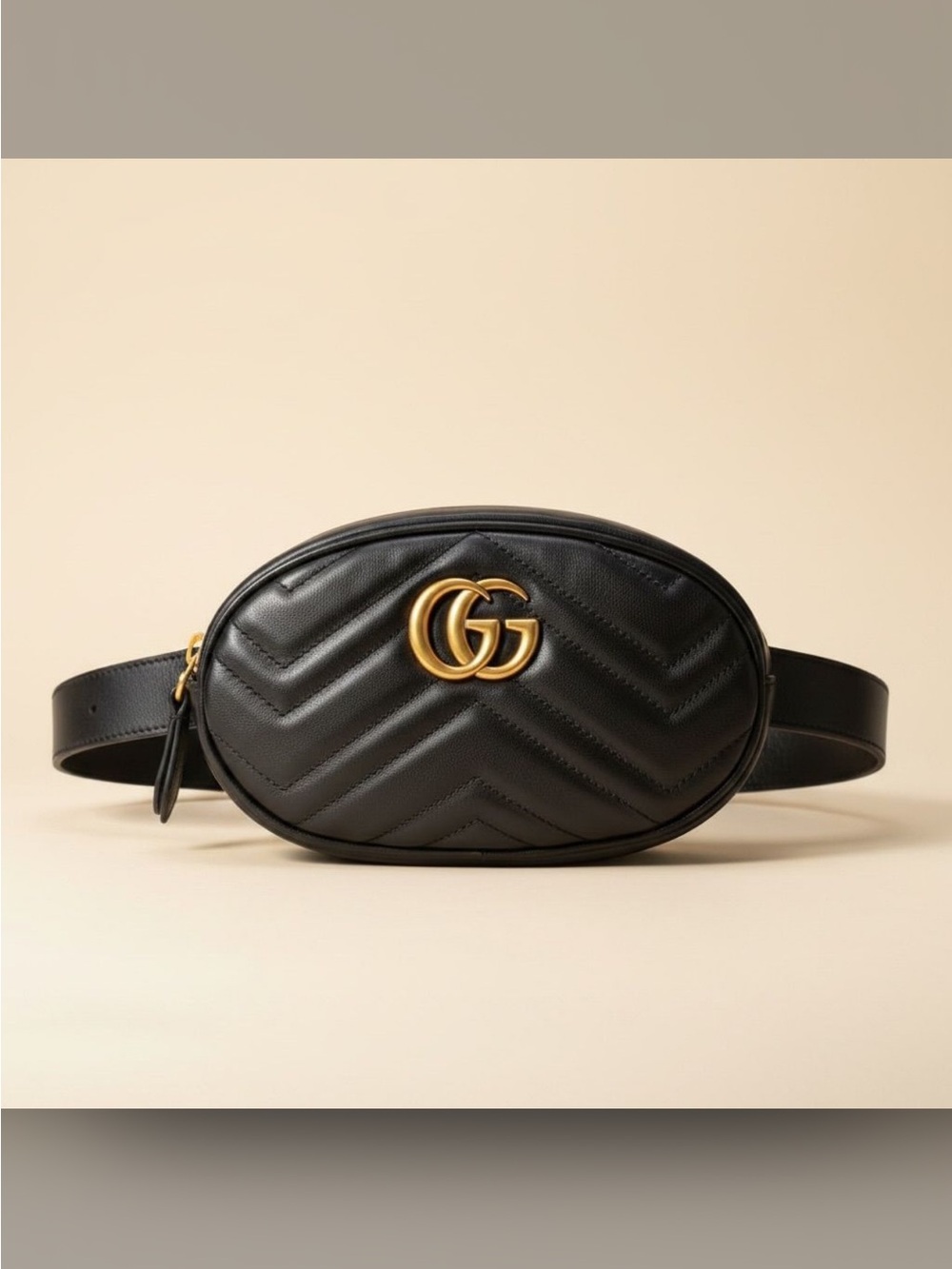 Gucci Black Calfskin Matelasse GG Marmont Belt Bag